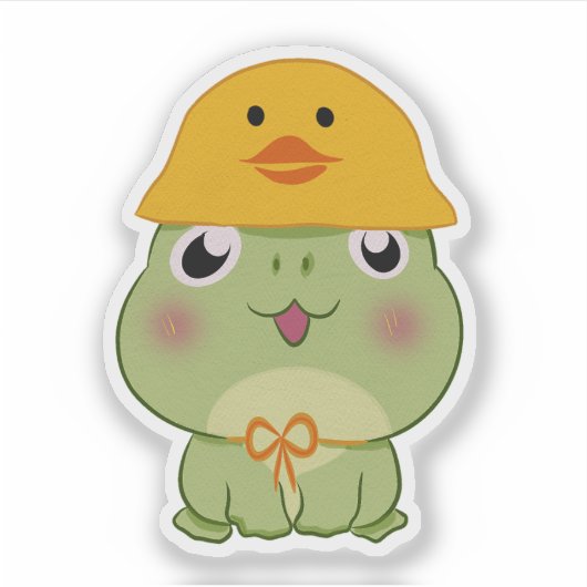 Adorable Kawaii Frog Wearing Duck Hat シール (正面)