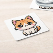 Adorable Kawaii Ginger Cat Illustration スクエアペーパーコースター (アングル)