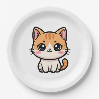 Adorable Kawaii Ginger Cat Illustration ペーパープレート