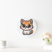 Adorable Kawaii Ginger Cat Illustration ラウンド壁時計 (ホーム)