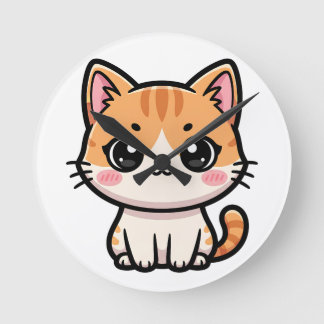 Adorable Kawaii Ginger Cat Illustration ラウンド壁時計