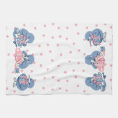 Adorable kawaii Kiwi love bird Valentine Cute Pink キッチンタオル (横)
