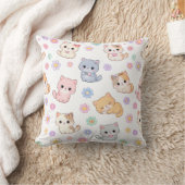 Adorable Kawaii Pastel Kitten and Floral Pattern  クッション (ブランケット)