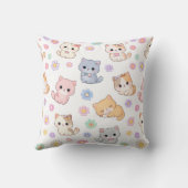 Adorable Kawaii Pastel Kitten and Floral Pattern  クッション (裏面)