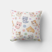 Adorable Kawaii Pastel Kitten and Floral Pattern  クッション (正面)