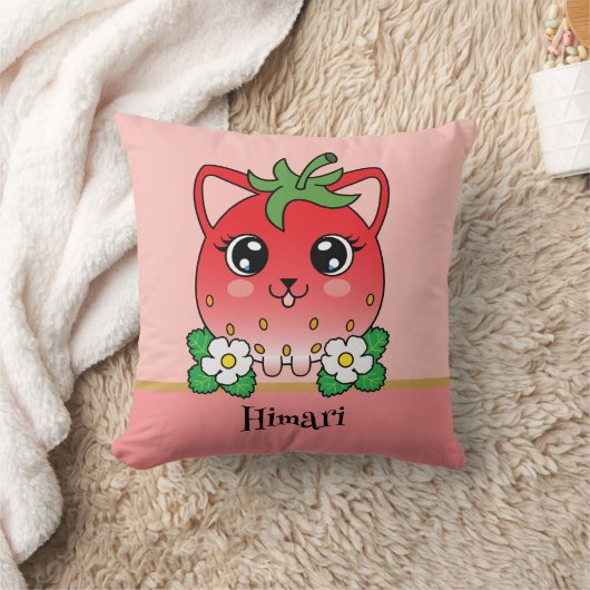 Adorable Kawaii Strawberry Cat クッション (ブランケット)