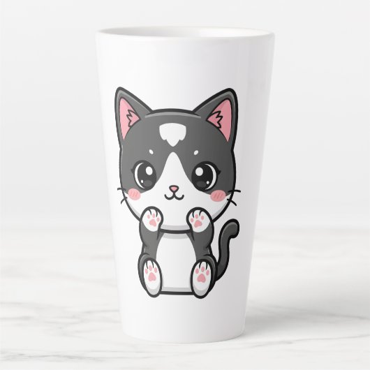 Adorable Kawaii Tabby Kitten Illustration カフェラテマグ (正面)