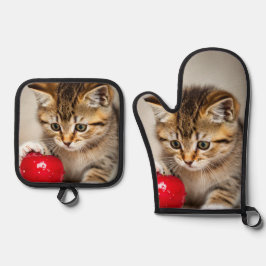 adorable kitten and love red apple 鍋つかみ&鍋敷きセット