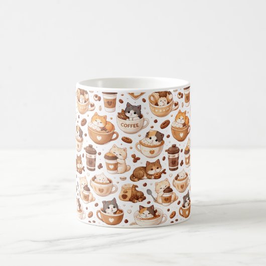 Adorable Kitten & Coffee Pattern Mug  コーヒーマグカップ (中央)