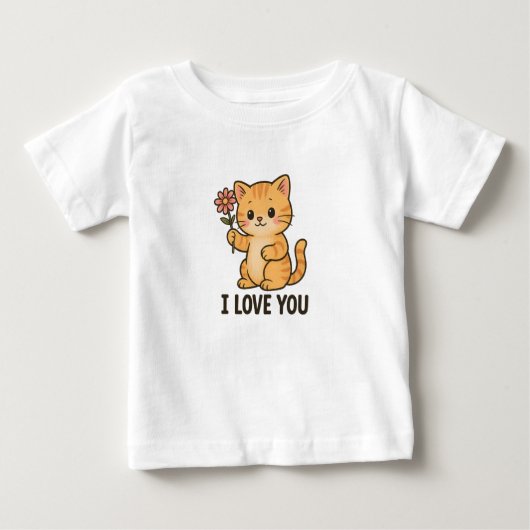 Adorable Kitten Holding Flower – I LOVE YOU Cute  ベビーTシャツ (正面)