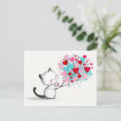 Adorable Kitten with Hearts Illustration ポストカード (スタンド正面)