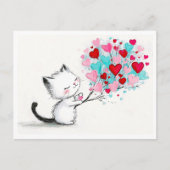 Adorable Kitten with Hearts Illustration ポストカード (正面)