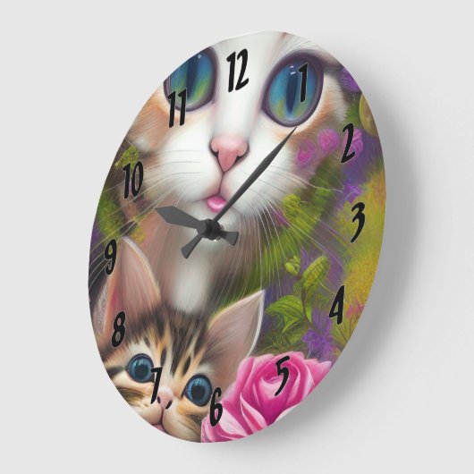 Adorable Kittens 8 ラージ壁時計 (傾斜)
