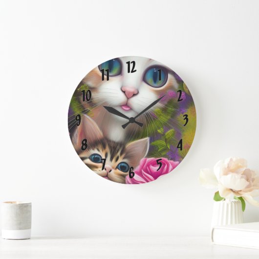 Adorable Kittens 8 ラージ壁時計 (ホーム)