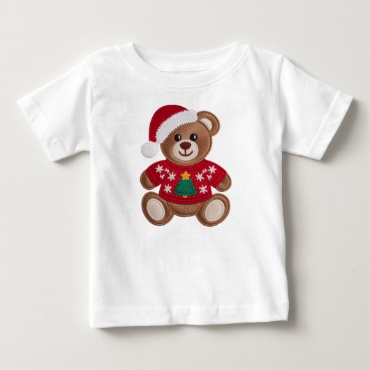 Adorable Knitted Teddy Bear Christmas Sweater ベビーTシャツ (正面)