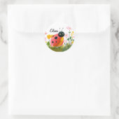 Adorable Ladybug Girl's Name Wildflowers ラウンドシール (バッグ)