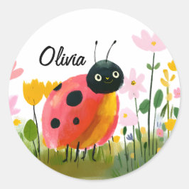 Adorable Ladybug Girl's Name Wildflowers ラウンドシール