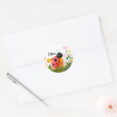 Adorable Ladybug Girl's Name Wildflowers ラウンドシール (封筒)