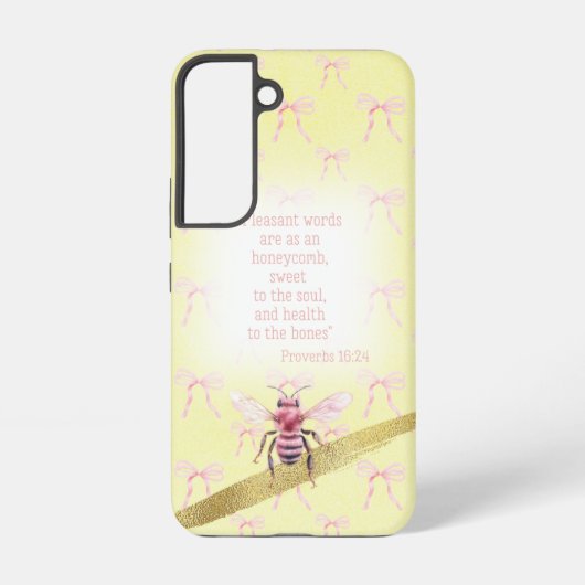 .Adorable Light Yellow Pink Bow Scripture Pink Bee Samsung Galaxyケース (裏面)