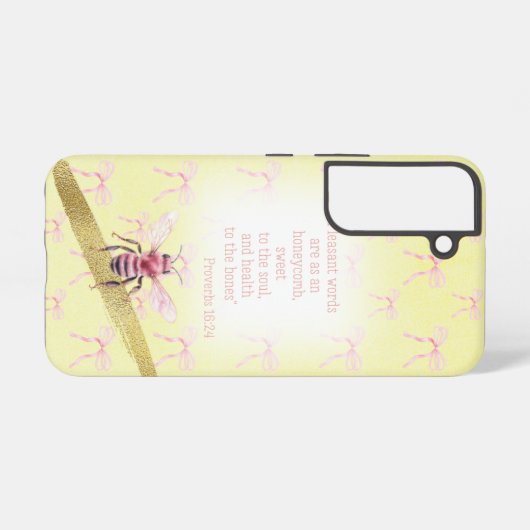.Adorable Light Yellow Pink Bow Scripture Pink Bee Samsung Galaxyケース (裏面横)