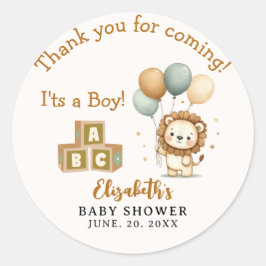 Adorable Lion Baby Shower Boy ラウンドシール