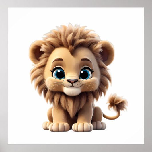Adorable Lion Cub Sitting Portrait Illustration ポスター (正面)