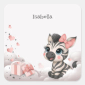 Adorable little cartoon zebra  スクエアシール (正面)