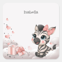 Adorable little cartoon zebra  スクエアシール
