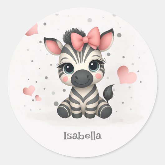 Adorable little cartoon zebra ラウンドシール (正面)