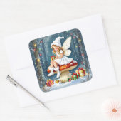 Adorable Little Christmas Fairy on Mushroom スクエアシール (封筒)