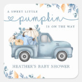 Adorable Little Pumpkin Blue Autumn Baby Shower スクエアシール (正面)