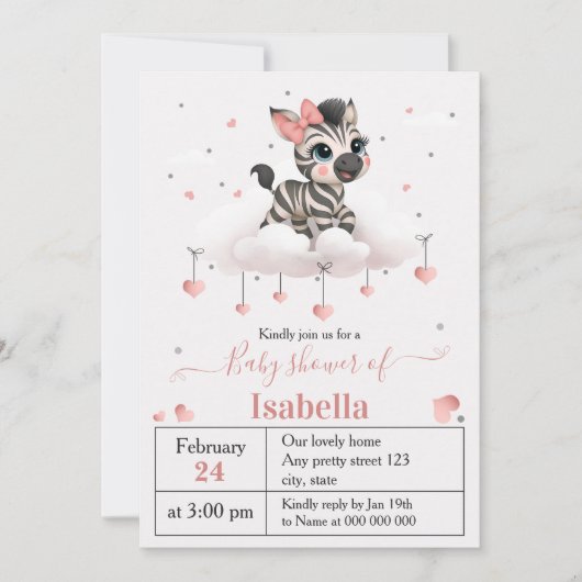 Adorable little zebra baby shower invitation 招待状 (正面)