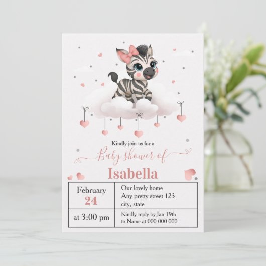Adorable little zebra baby shower invitation 招待状 (スタンド正面)