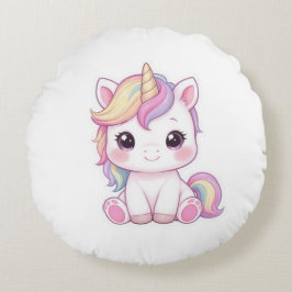 Adorable Magical Unicorn Sticker Illustration ラウンドクッション