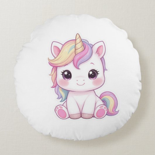 Adorable Magical Unicorn Sticker Illustration ラウンドクッション (正面)
