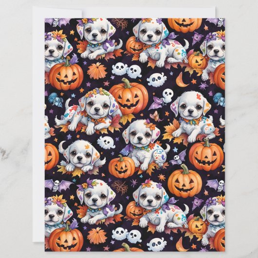 Adorable Maltese Puppy Halloween Scrapbook Paper (正面)