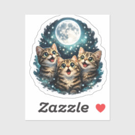 Adorable Meowing Kittens & Full Moon Sticker シール