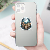 Adorable Meowing Kittens & Full Moon Sticker シール (スマートフォン)