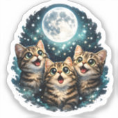 Adorable Meowing Kittens & Full Moon Sticker シール (正面)