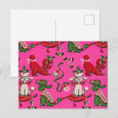 Adorable Mid-century MCM holiday poodles on Pink   ポストカード (正面/裏面)