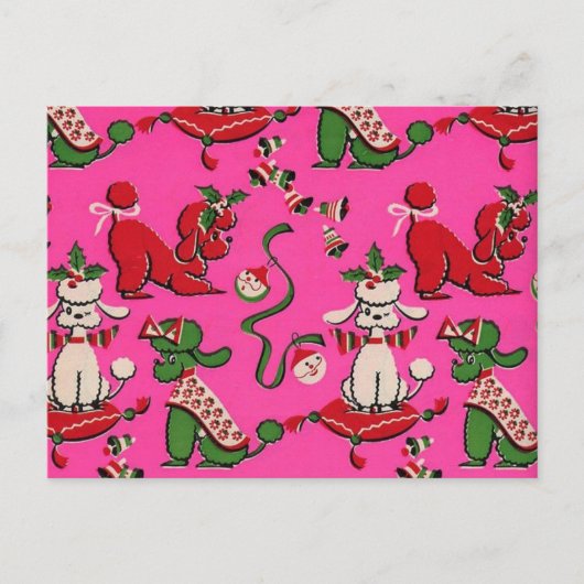 Adorable Mid-century MCM holiday poodles on Pink   ポストカード (正面)