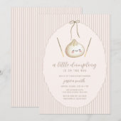 Adorable Modern Bow Asian Dumpling Baby Shower  招待状 (正面/裏面)
