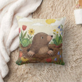 Adorable Mole In The Garden Drawing Kids クッション (ブランケット)