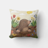 Adorable Mole In The Garden Drawing Kids クッション (正面)