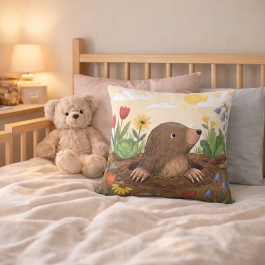 Adorable Mole In The Garden Drawing Kids クッション