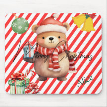 Adorable monogram Red white stripes Ornaments