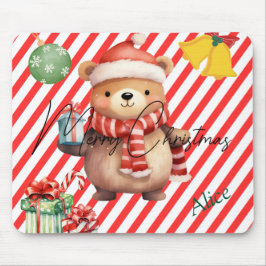 Adorable monogram Red white stripes Ornaments マウスパッド
