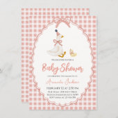 Adorable Mother Goose & Gosling Pink Baby Shower 招待状 (正面/裏面)