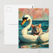 Adorable Mouse on a Swan Float ポストカード (正面/裏面)