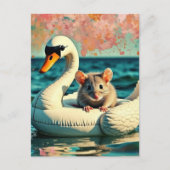 Adorable Mouse on a Swan Float ポストカード (正面)